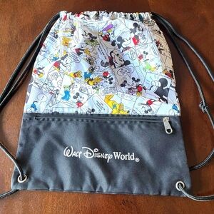 Walt Disney World Parks Comic Strip Mickey Mouse Drawstring Cinch Bag NWOT